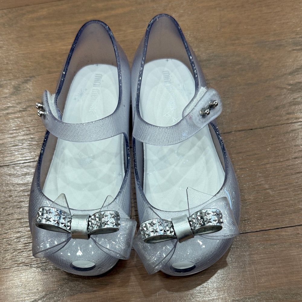 Mini Melissa Glittery Silver Dress Shoes with Bow